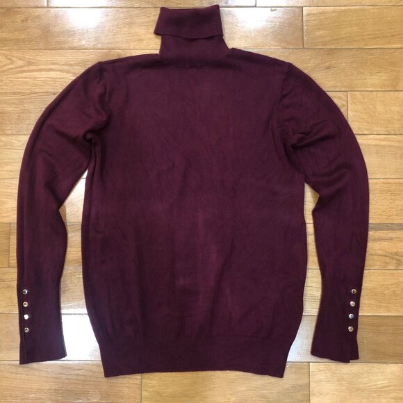 Zara Fine Knit Burgundy Turtleneck With Gold Studded Cuffs Size XL - Picture 5 of 10